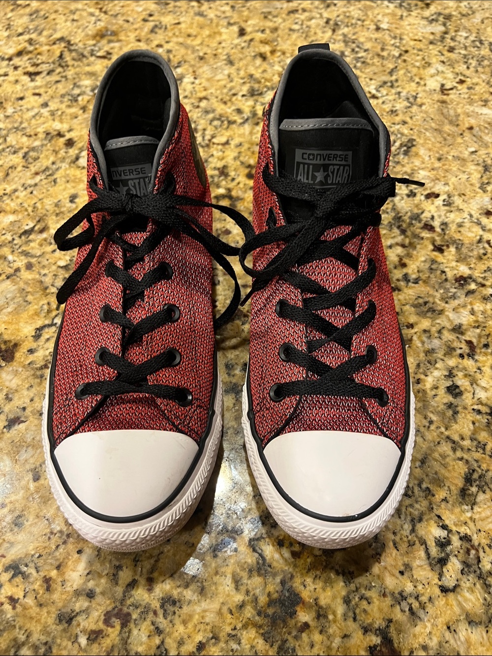 Converse Red and Black Knit High Top Sneakers